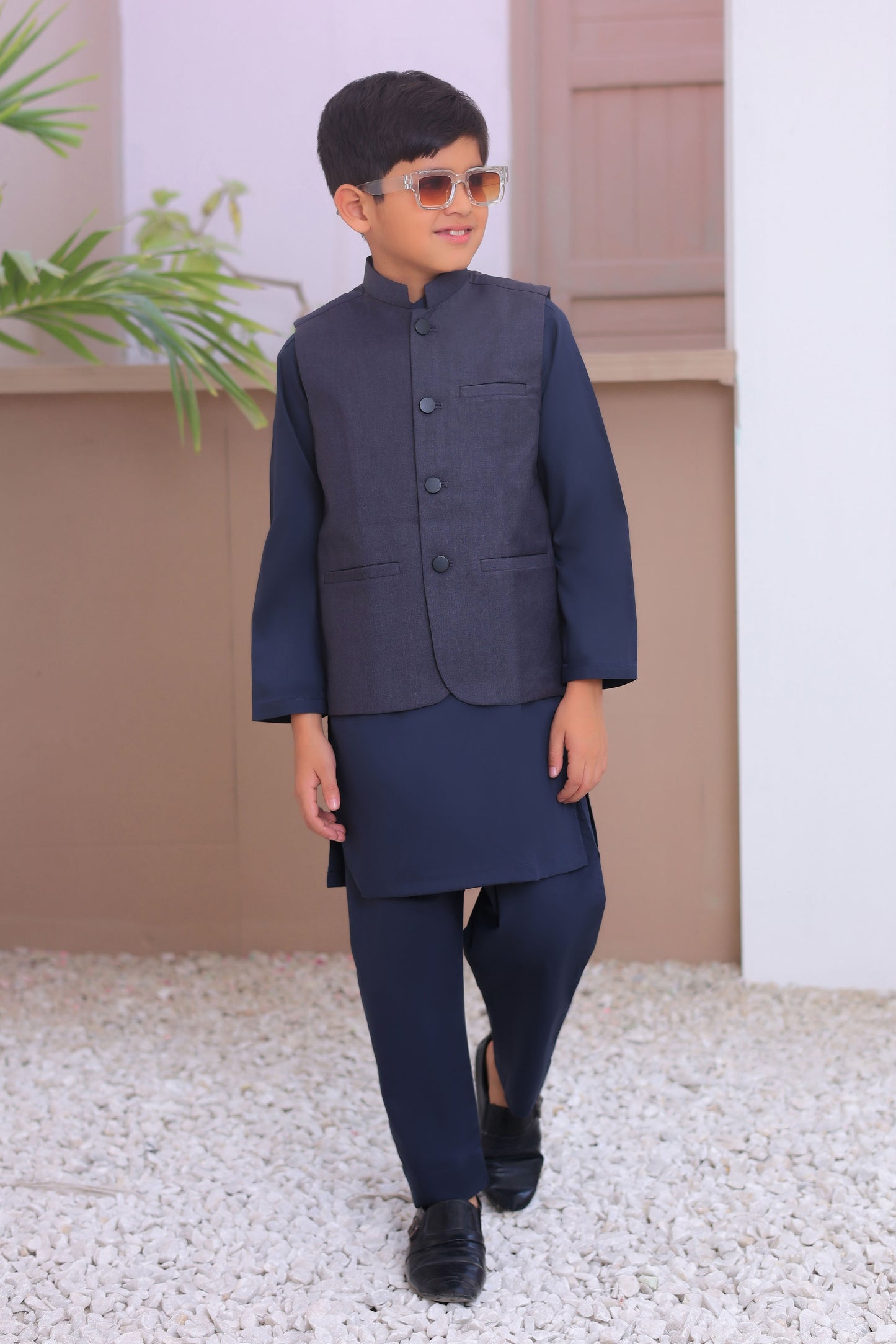 Gray Kurta Trouser with Suiting Waistcoat - Kids