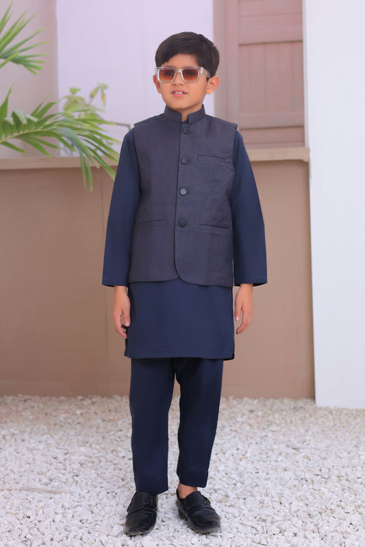 Gray Kurta Trouser with Suiting Waistcoat - Kids