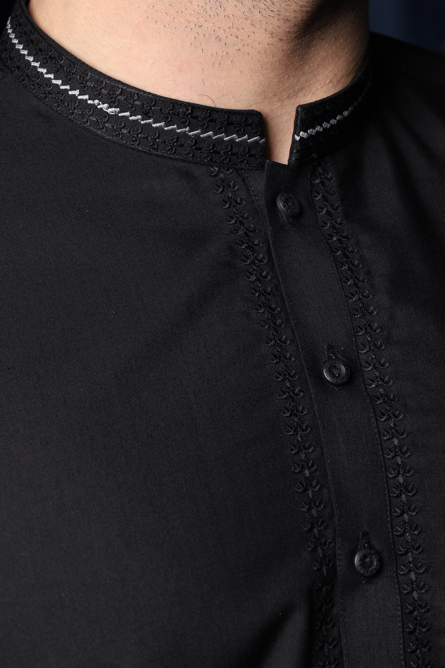 Black Kameez Shalwar - Collar Neck Embroidered Edition - Men