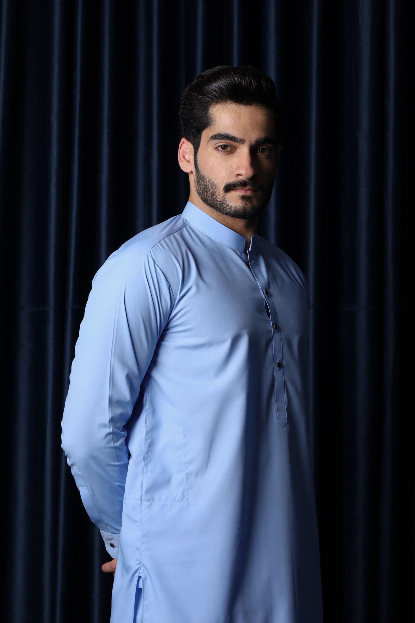 Sky Blue Blended Kameez Shalwar- Men