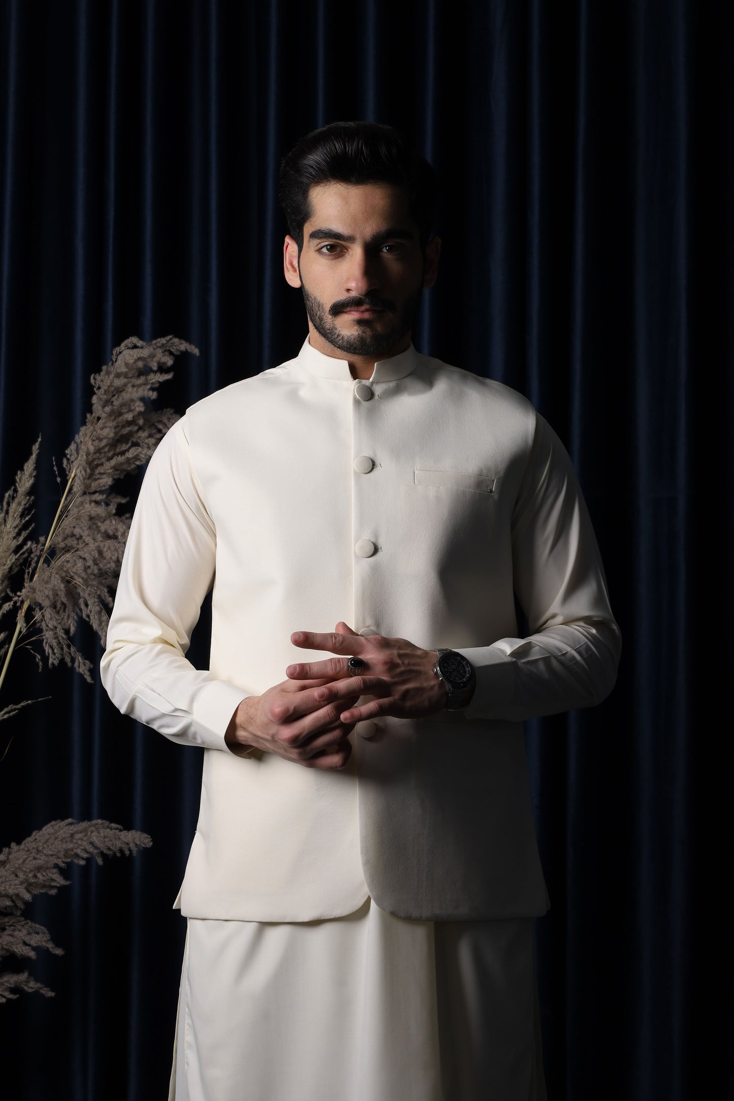Bosky With Blended Waistcoat - Round Cut & Matching Fabric Buttons - Men