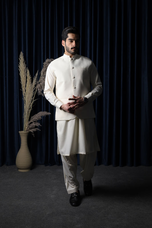 Bosky With Blended Waistcoat - Round Cut & Matching Fabric Buttons - Men