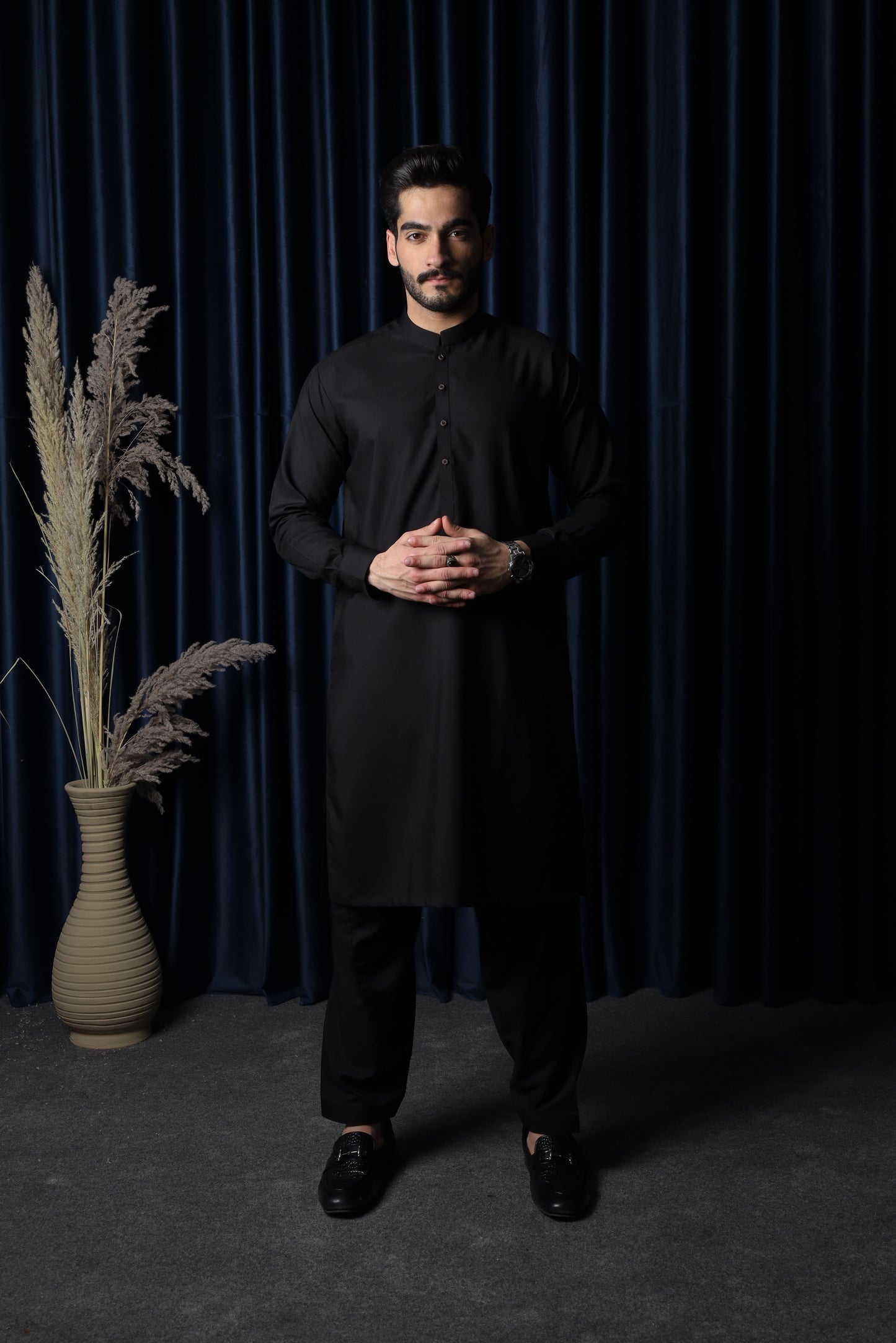 Black Blended Kameez Shalwar - Men
