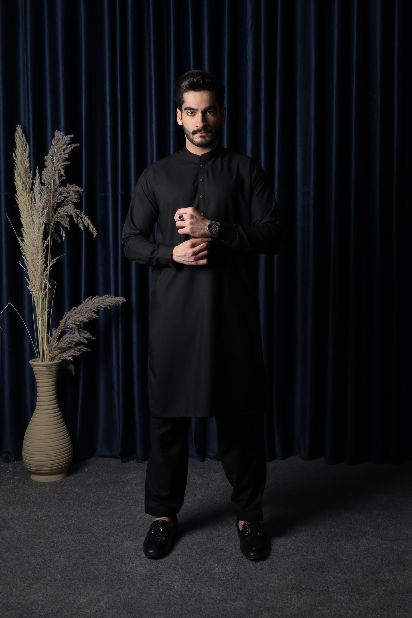 Black Blended Kameez Shalwar - Men