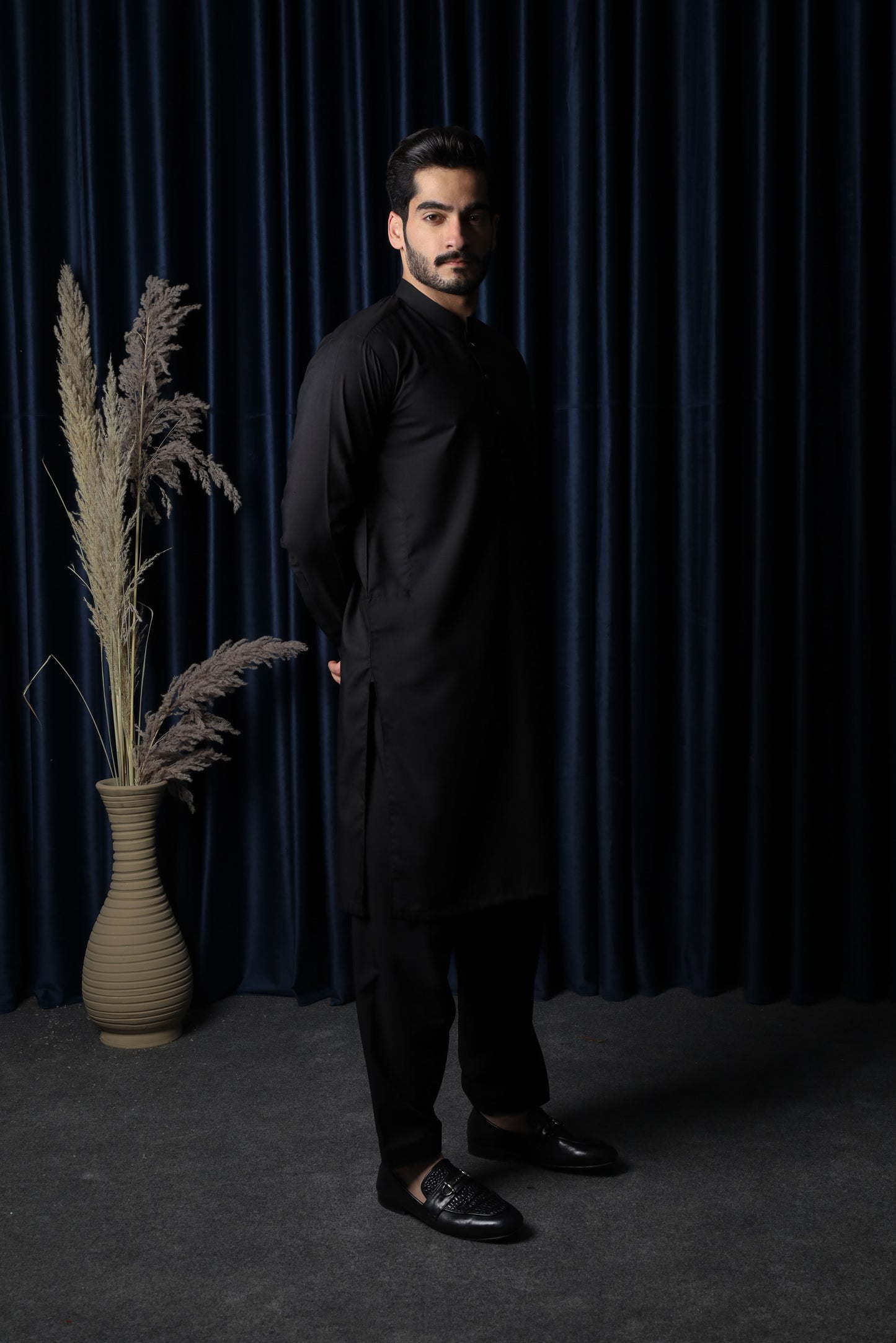 Black Blended Kameez Shalwar - Men