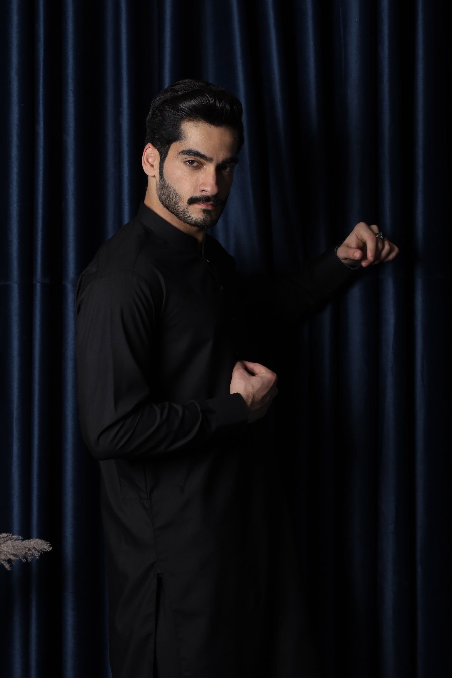 Black Blended Kameez Shalwar - Men