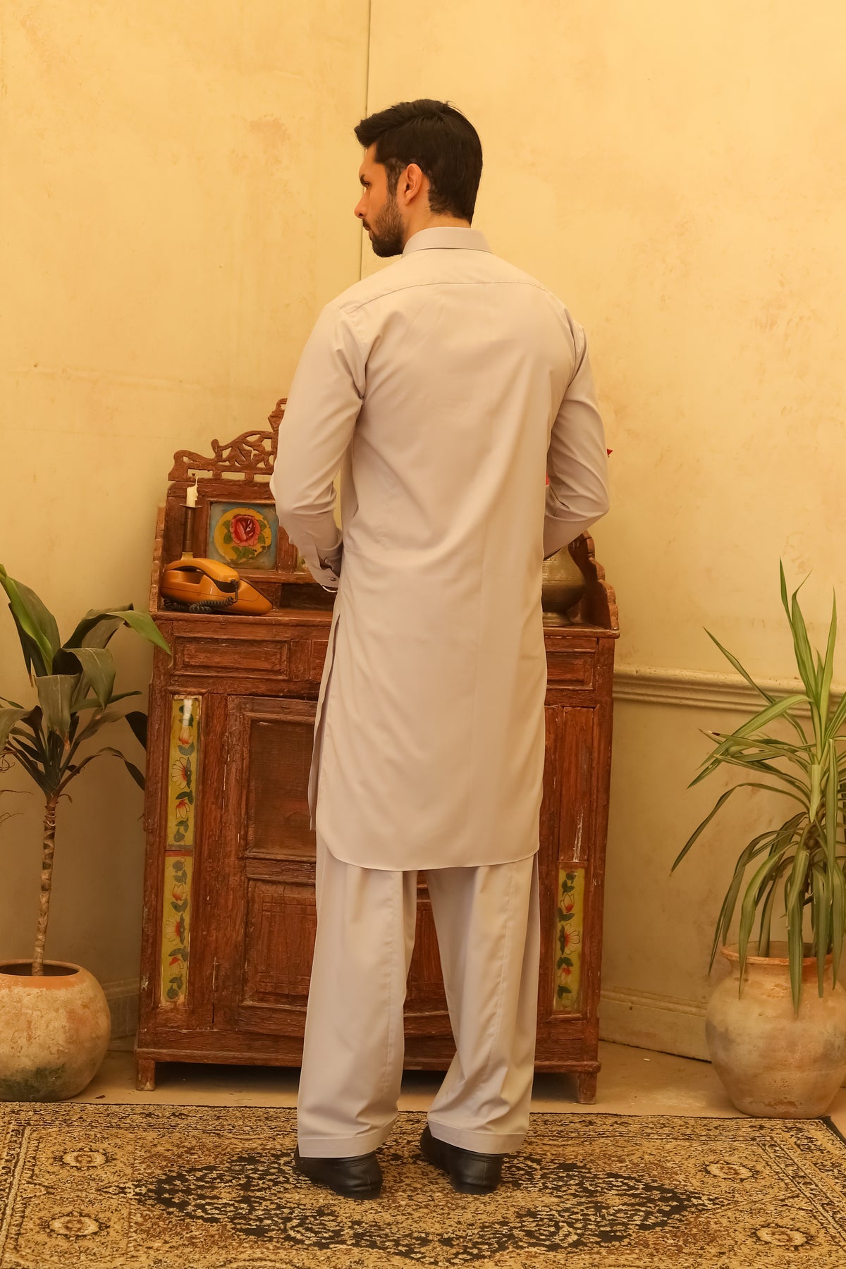 Silver Gray Designer Kameez Shalwar - Men