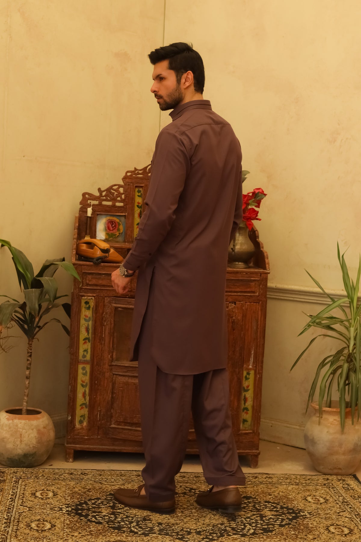 Dark Purple Designer Kameez Shalwar - Men