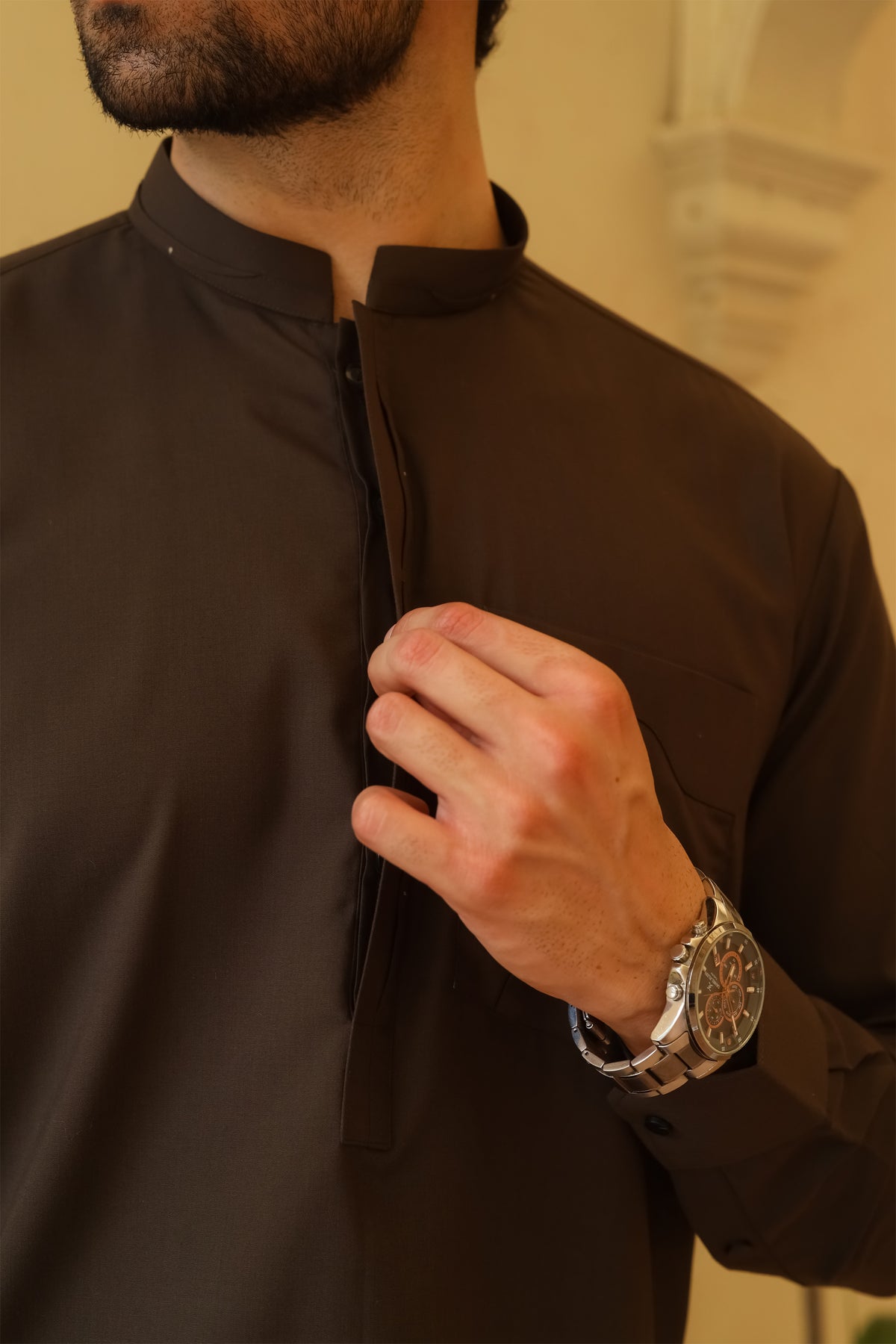 Dark Olive Green Designer Kameez Shalwar - Men