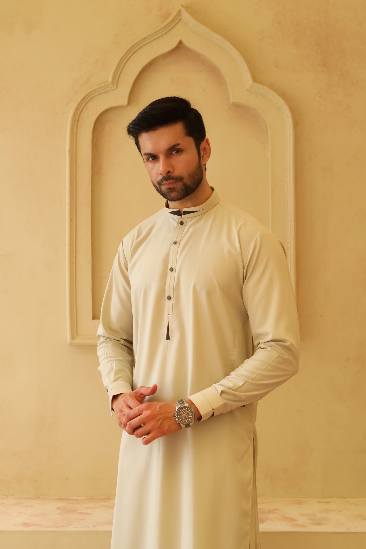 Grape Pista Cream Designer Kameez Shalwar - Men