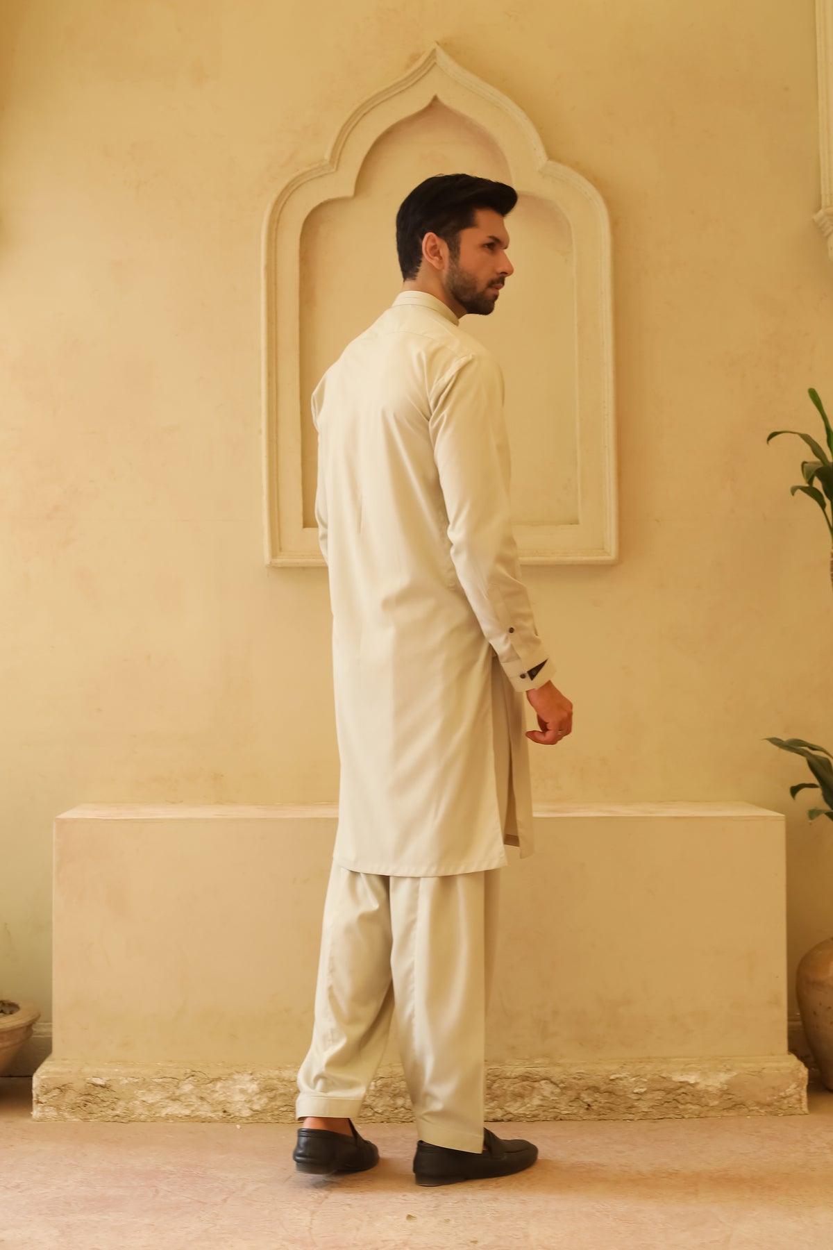 Grape Pista Cream Designer Kameez Shalwar - Men