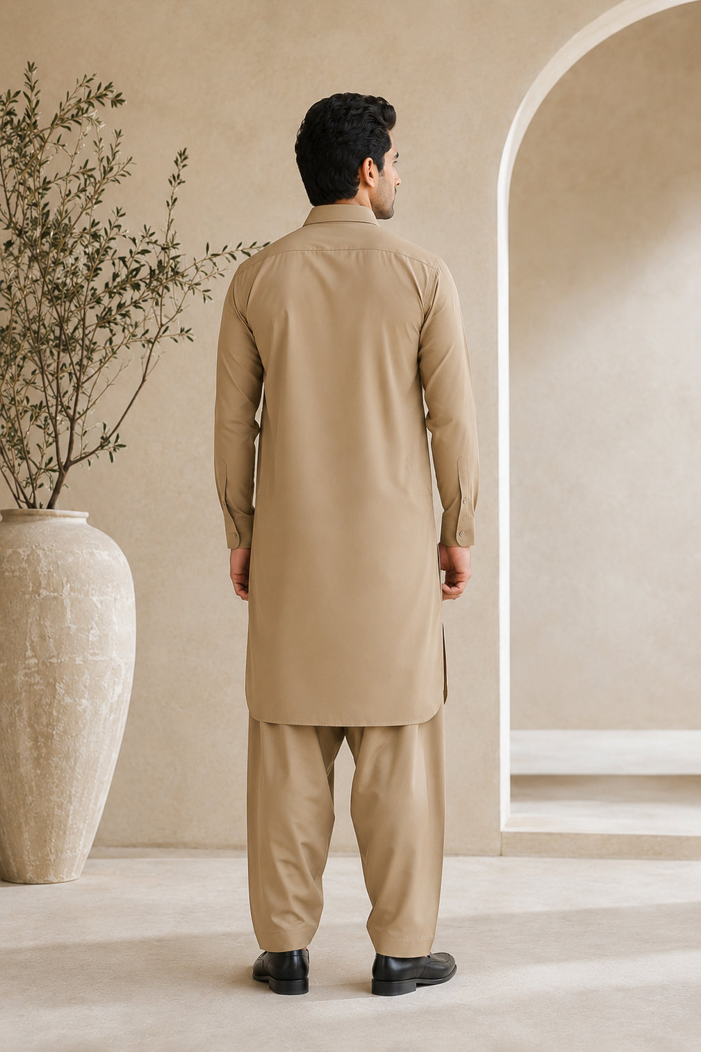 Khaki French Collar Shalwar Kameez - Stitched