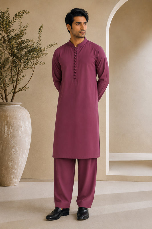 Maroon Luppi Cotton Shalwar Kameez - Stitched