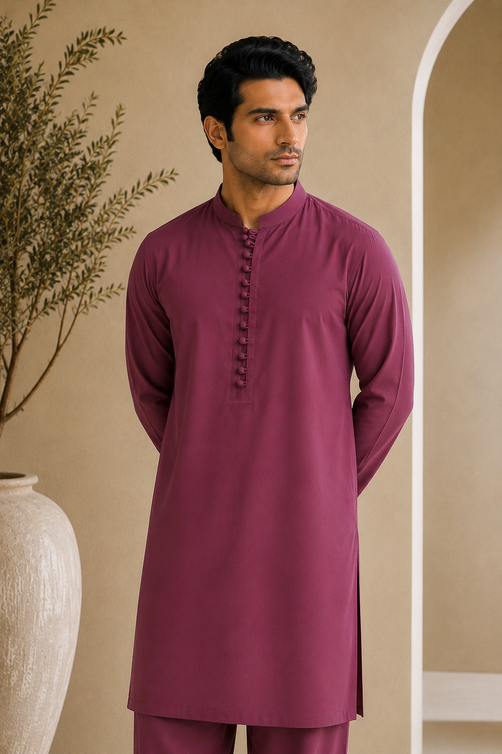 Maroon Luppi Cotton Shalwar Kameez - Stitched