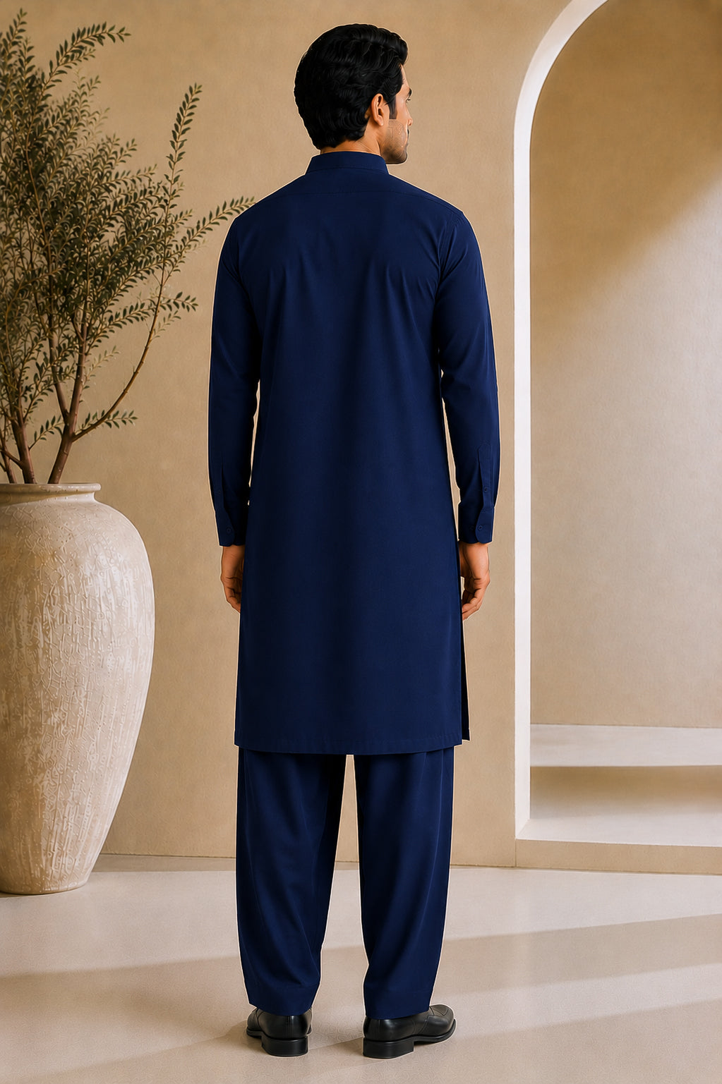 Navy Blue Luppi Cotton Shalwar Kameez - Stitched