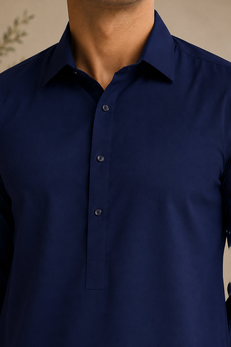 Navy Blue French Collar Shalwar Kameez - Stitched