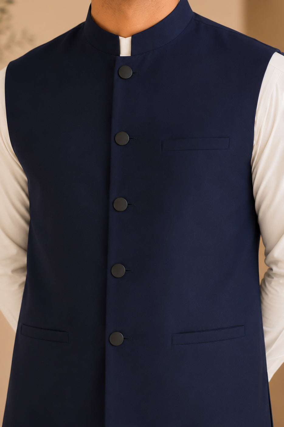 Navy Blue Suiting Waistcoat - Straight Cut Buttoned - Men