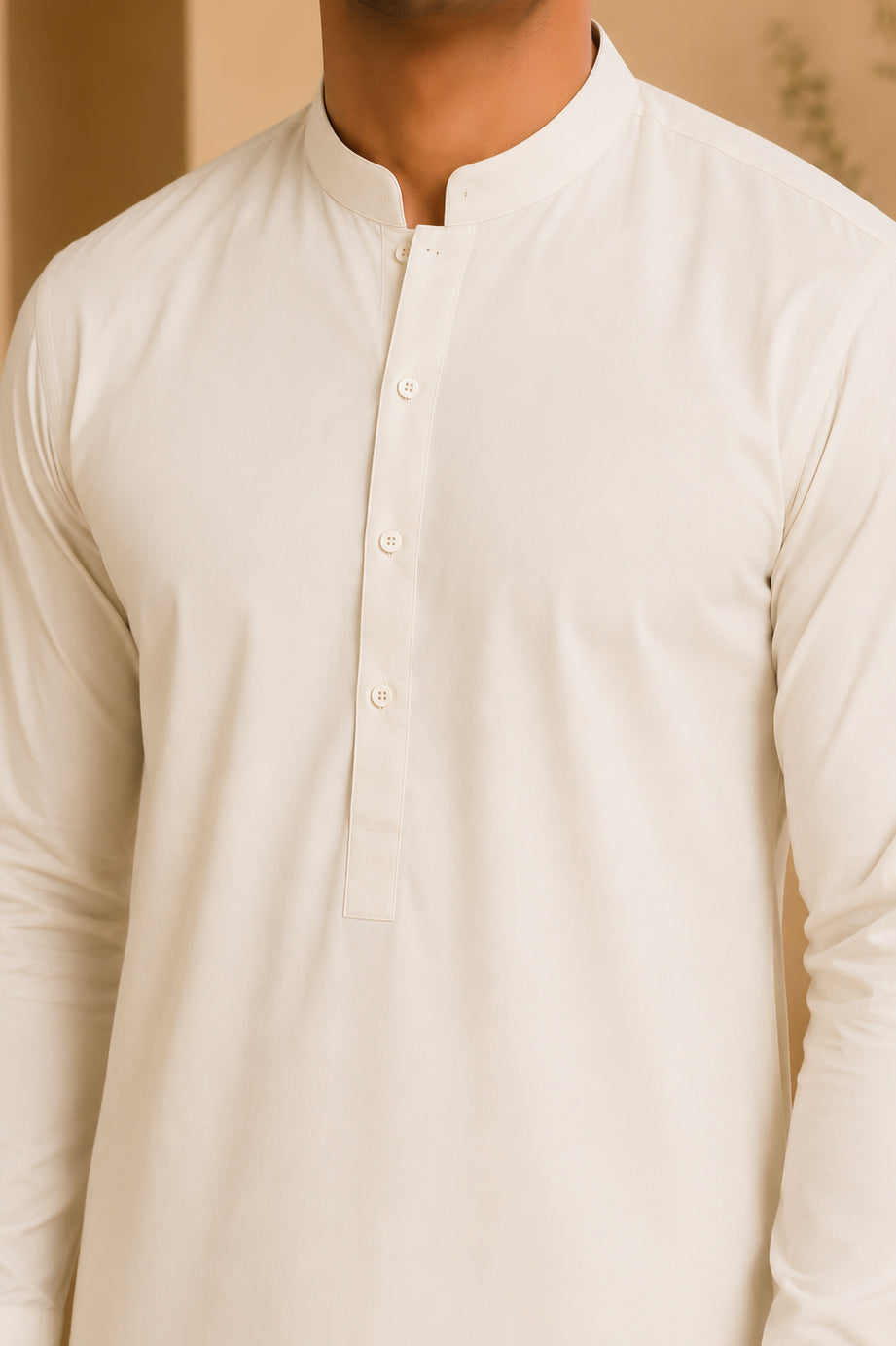 Off White Blended Kameez Shalwar - Men