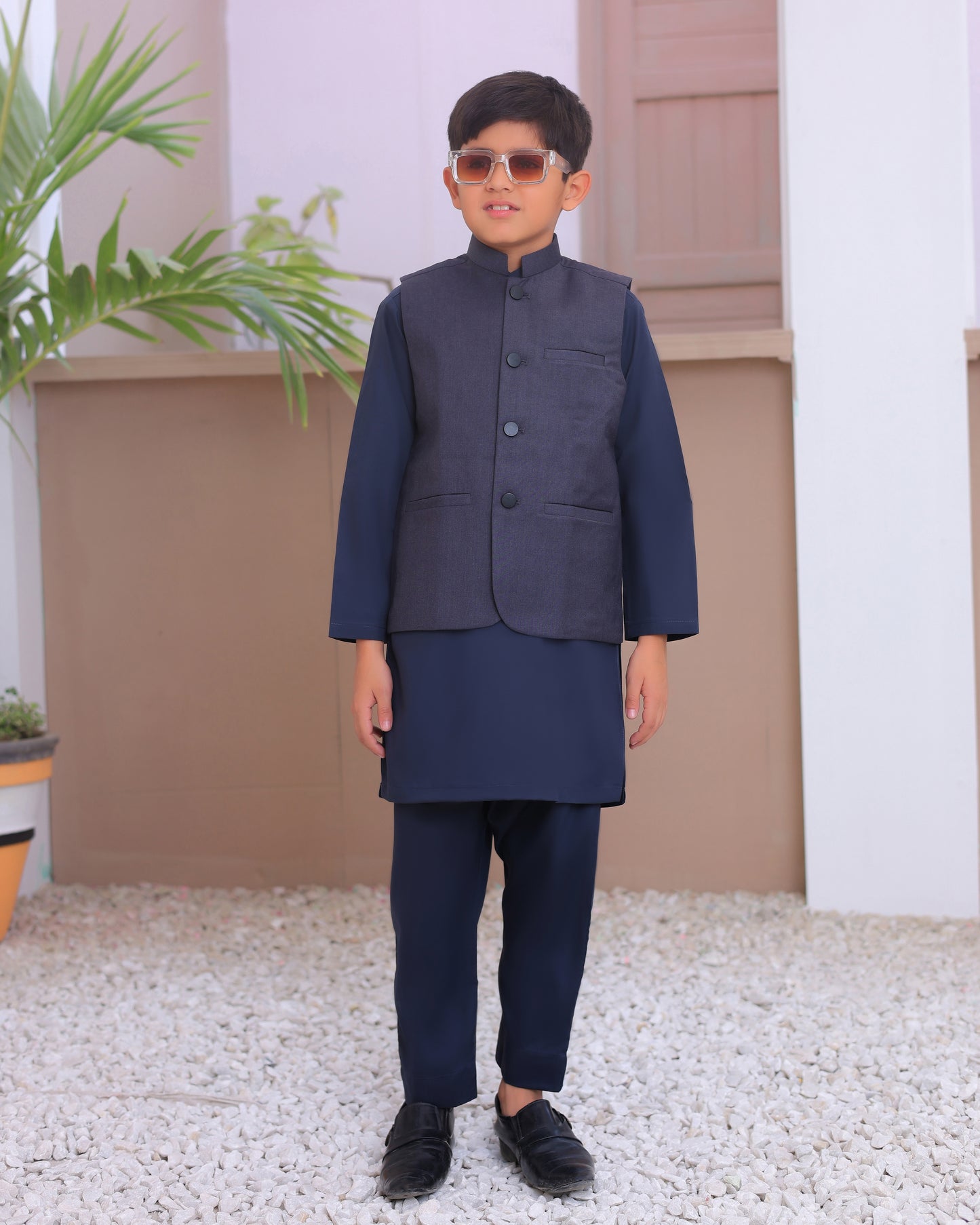 Gray Kurta Trouser with Suiting Waistcoat - Kids