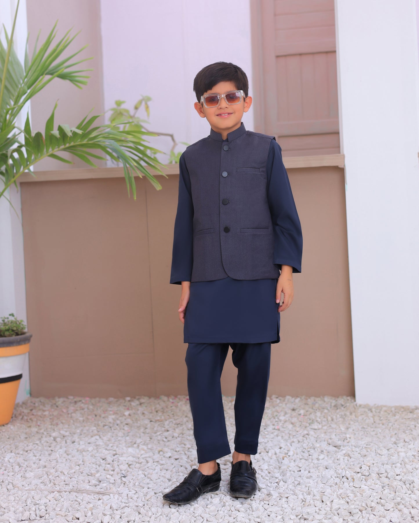 Gray Kurta Trouser with Suiting Waistcoat - Kids