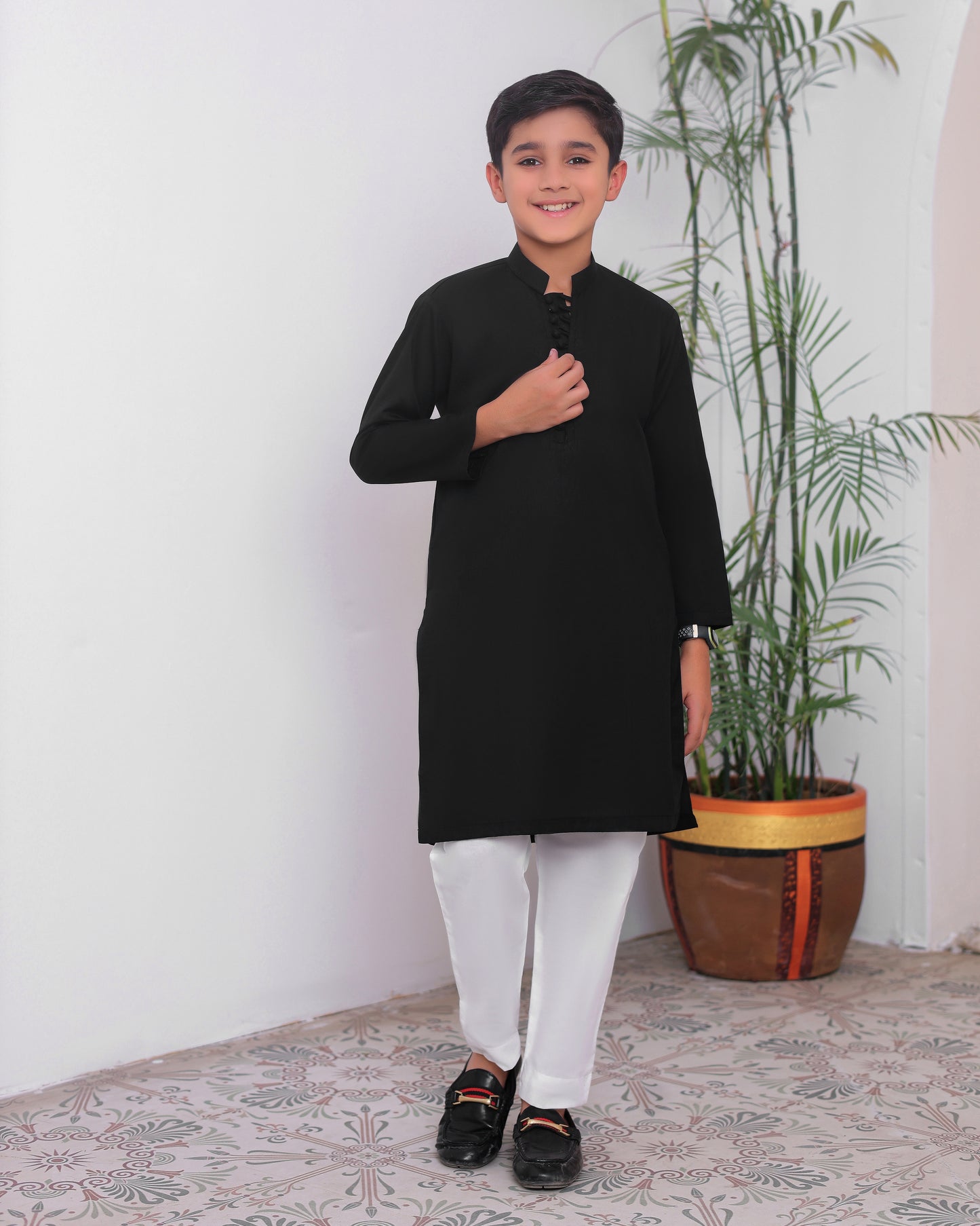 Black Cotton Kurta Trouser - Kids