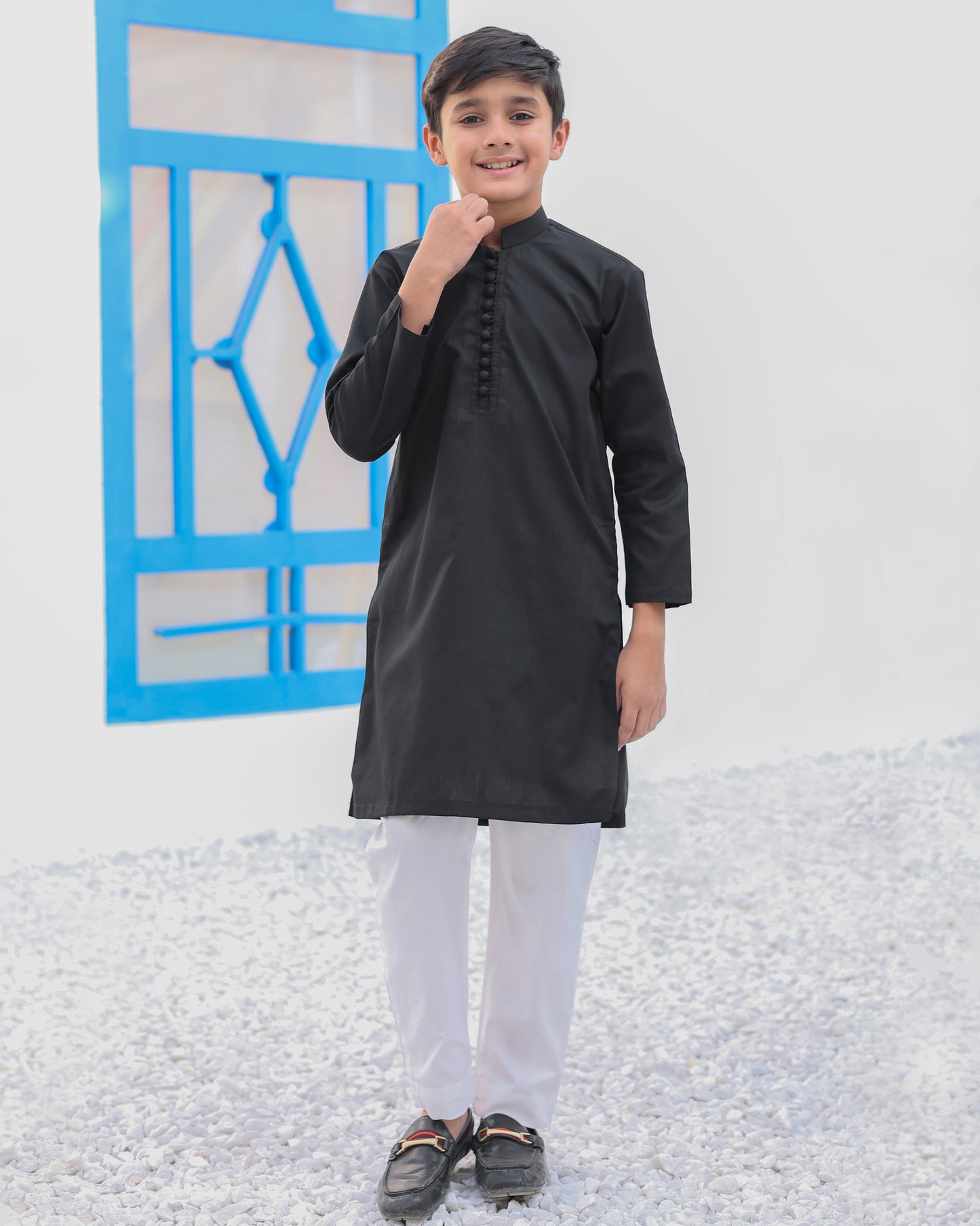 Black Cotton Kurta Trouser - Kids