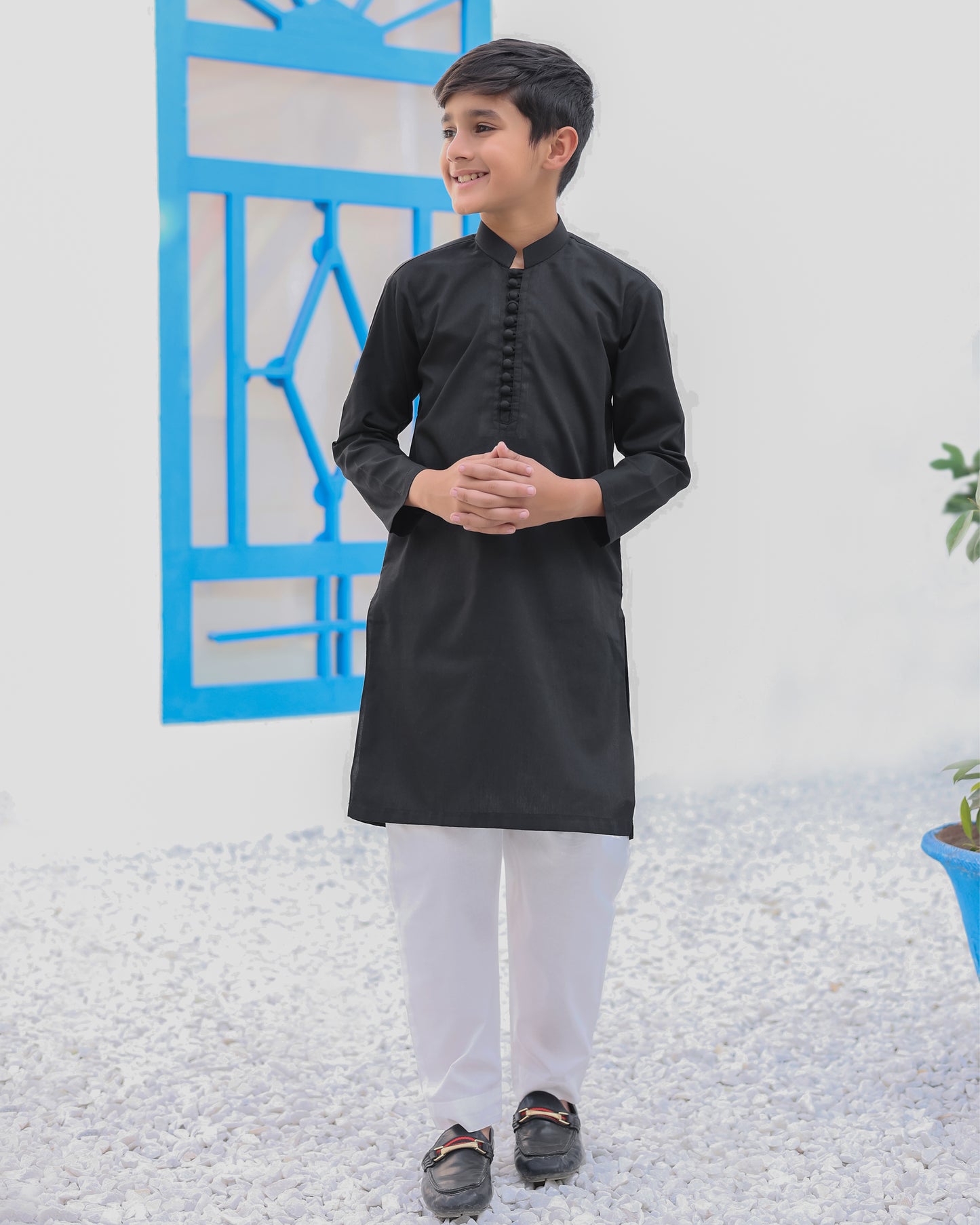 Black Cotton Kurta Trouser - Kids