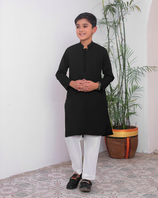 Black Cotton Kurta Trouser - Kids