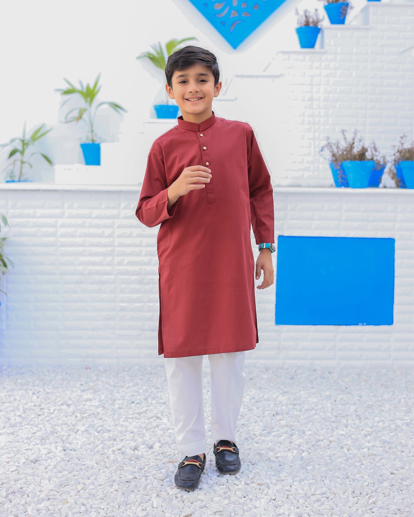 Maroon Cotton Kurta Trouser - Kids