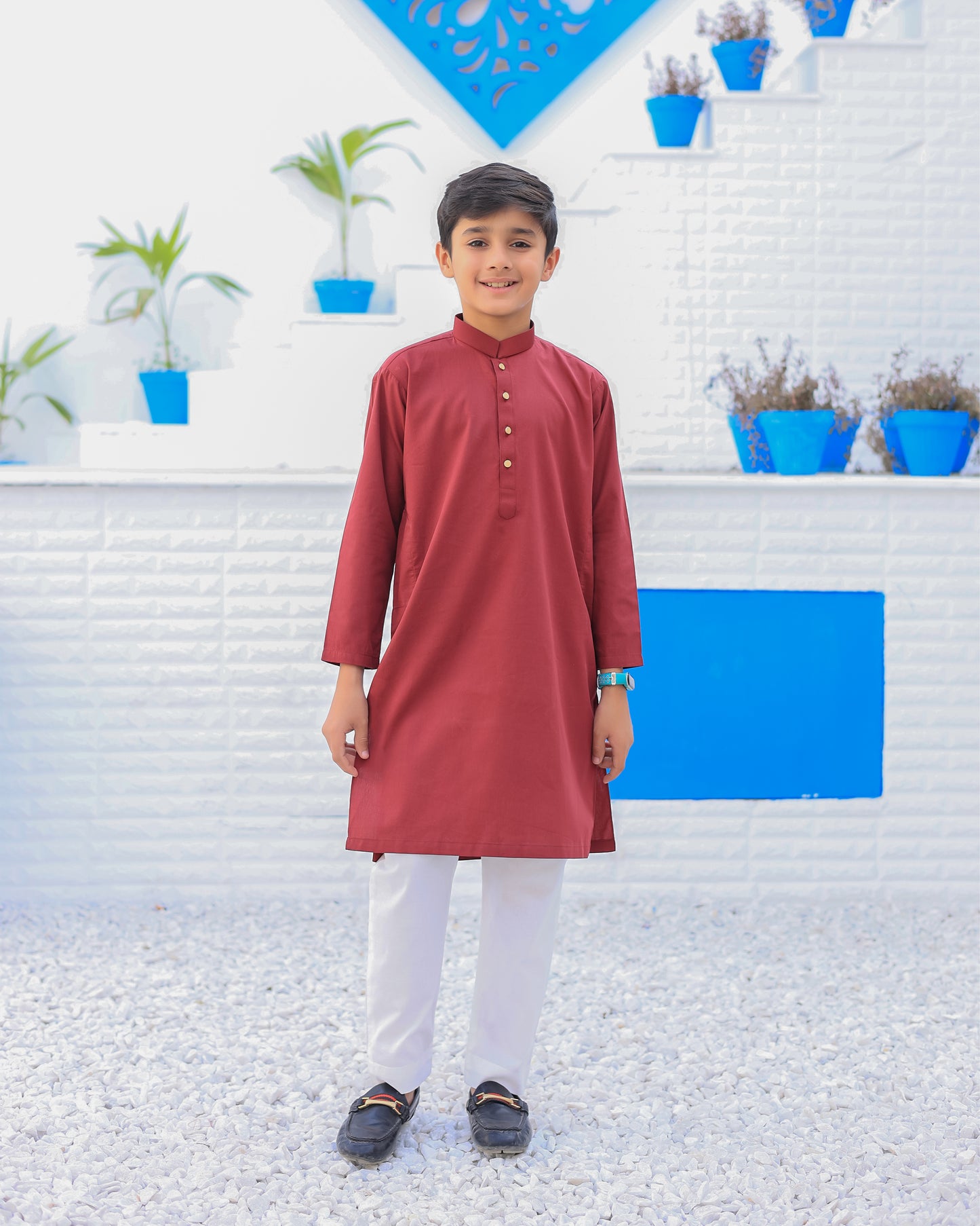 Maroon Cotton Kurta Trouser - Kids