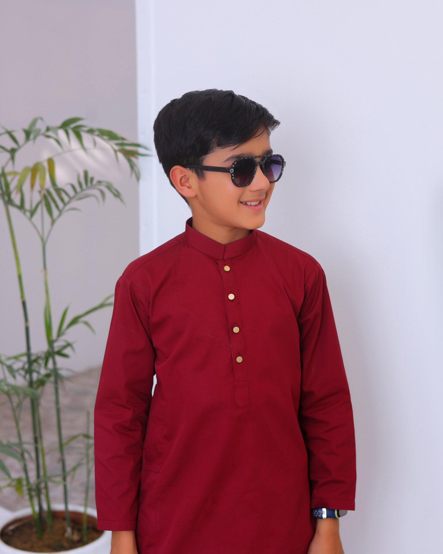 Maroon Cotton Kurta Trouser - Kids