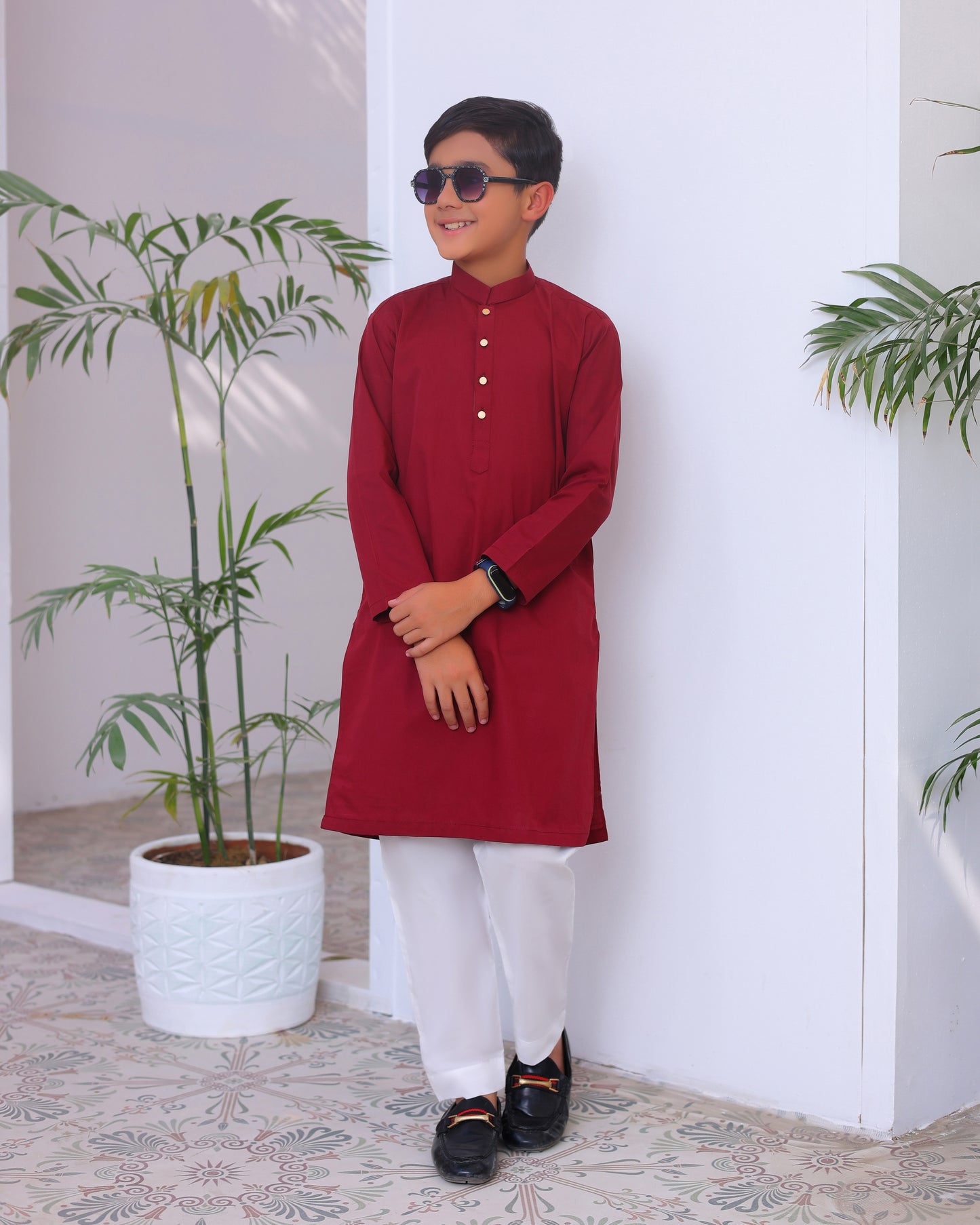 Maroon Cotton Kurta Trouser - Kids