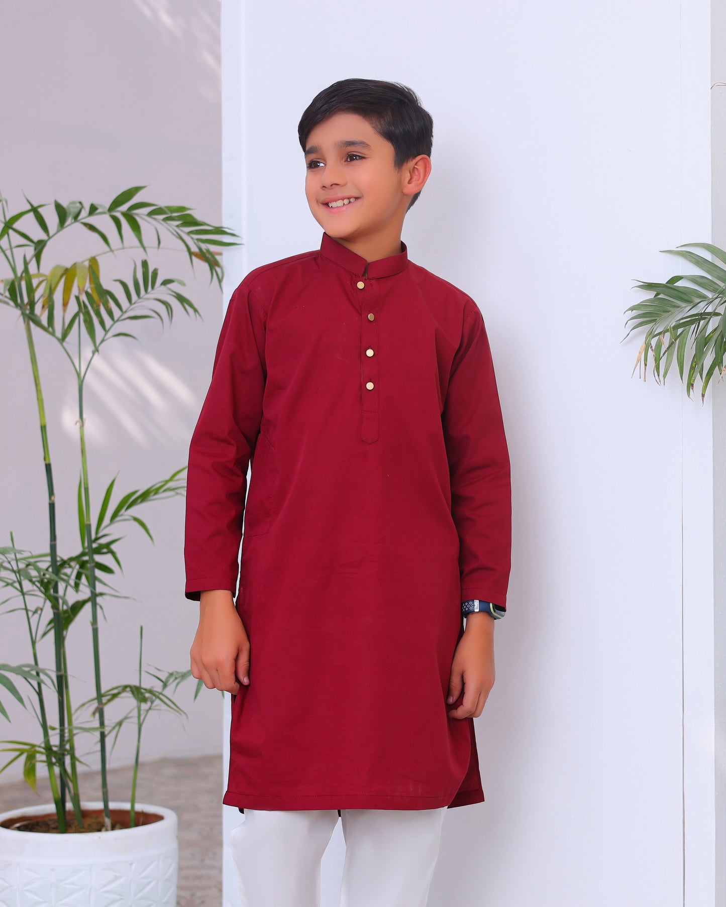 Maroon Cotton Kurta Trouser - Kids