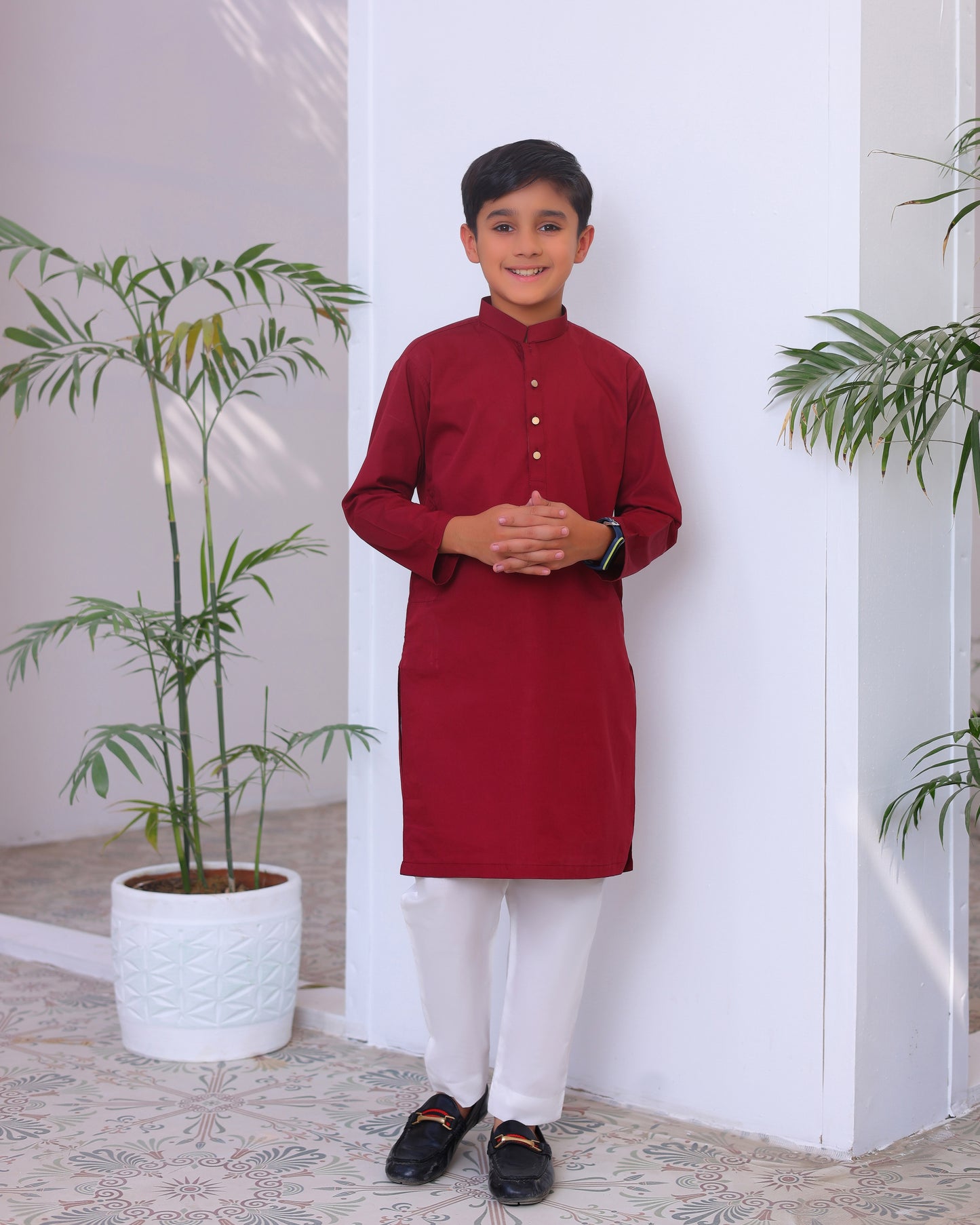 Maroon Cotton Kurta Trouser - Kids