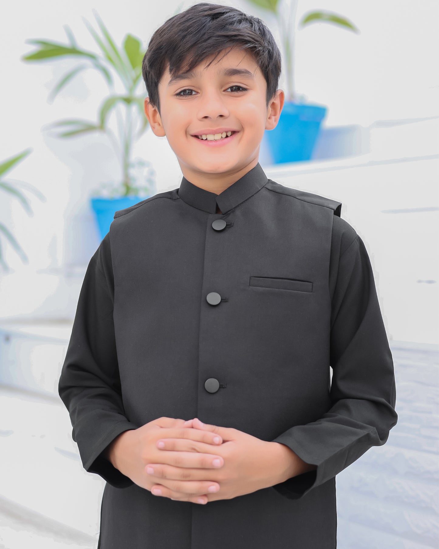 Black Kurta Trouser with Suiting Waistcoat - Kids