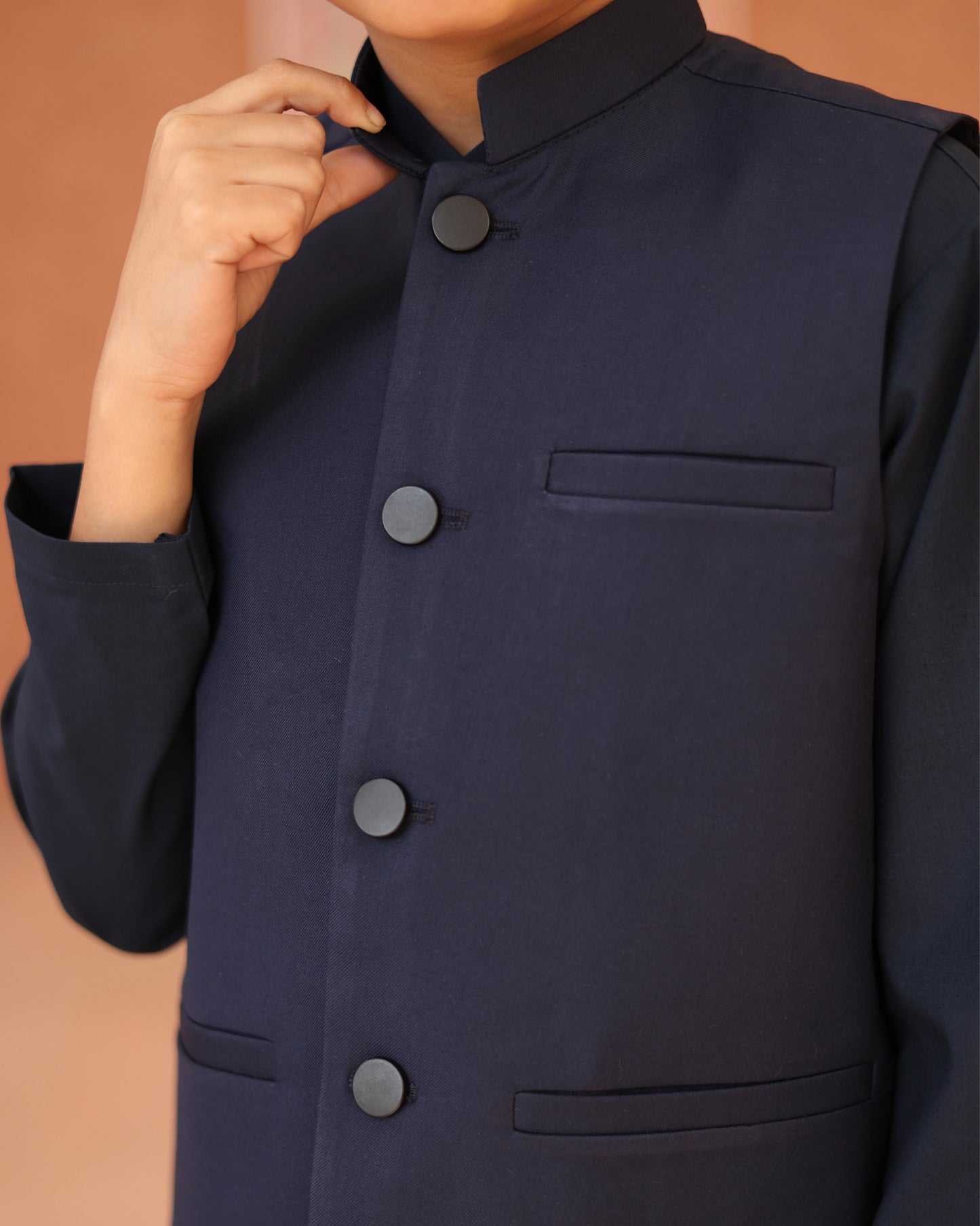 Navy Blue Kurta Trouser with Suiting Waistcoat - Kids