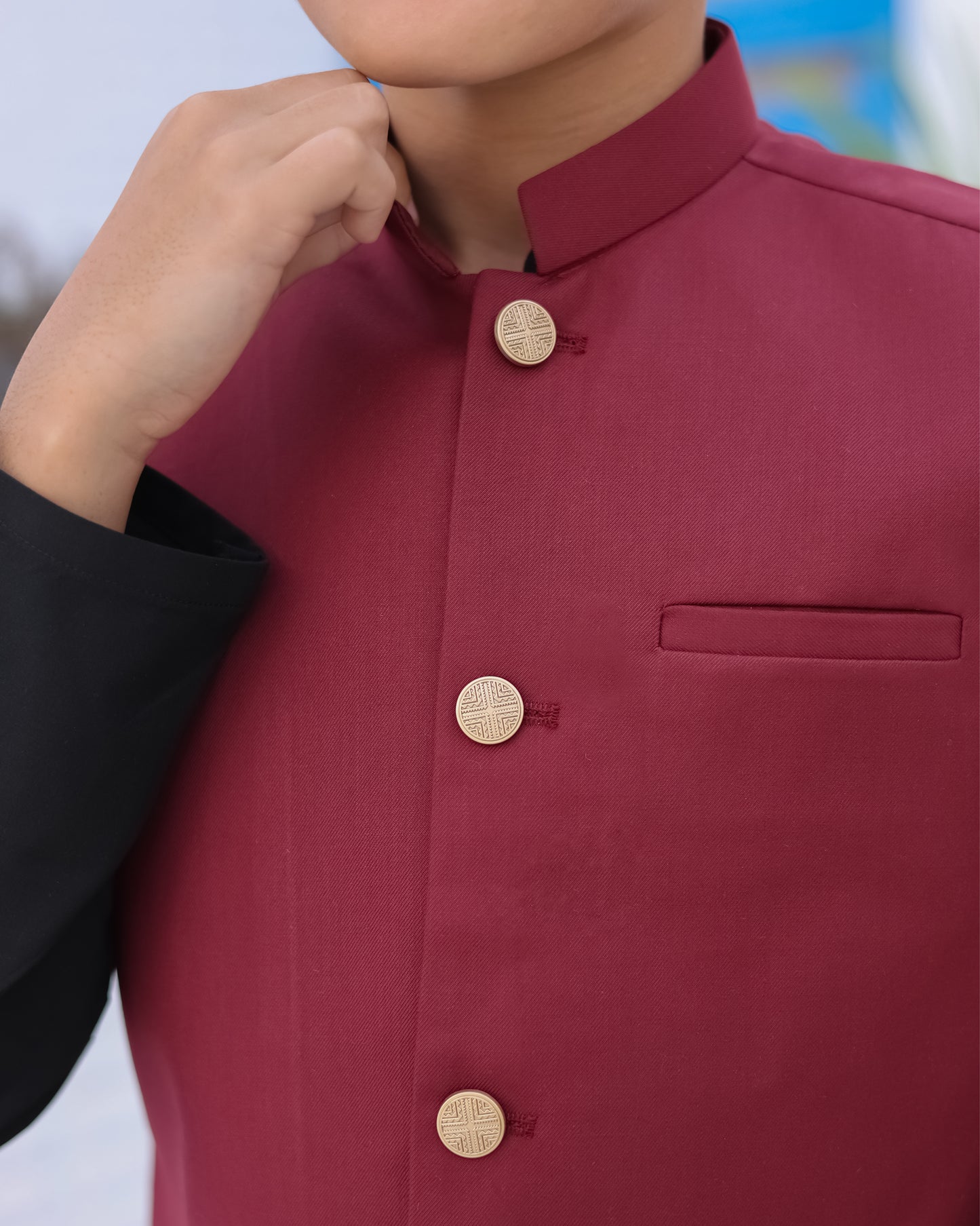 Black Kurta Trouser with Maroon Suiting Waistcoat - Kids