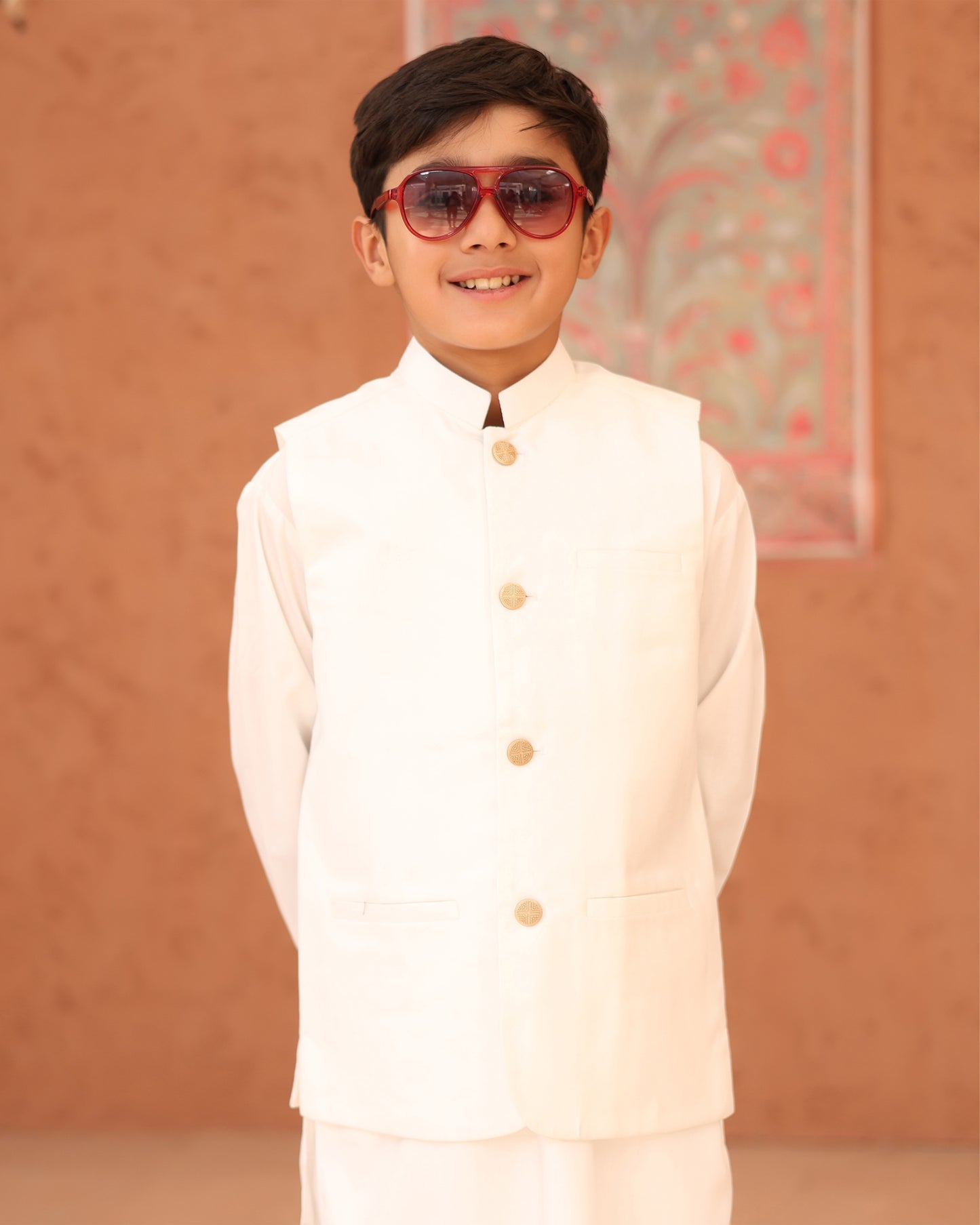 Off White Kurta Trouser with Suiting Waistcoat - Kids