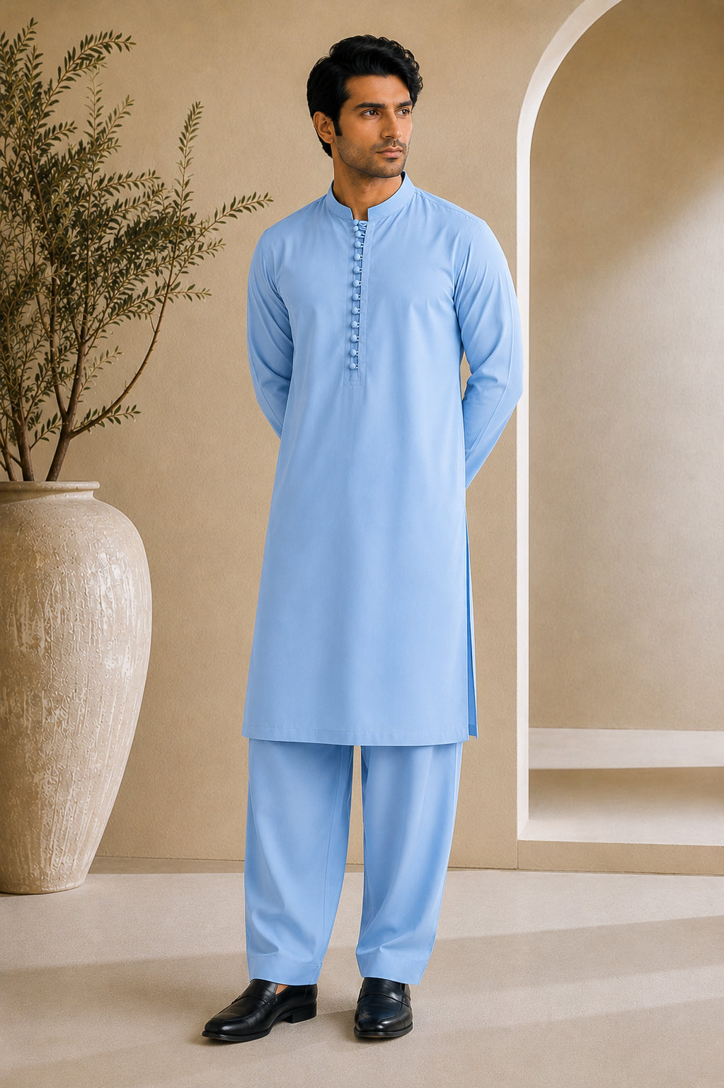 Sky Blue Luppi Cotton Shalwar Kameez - Stitched