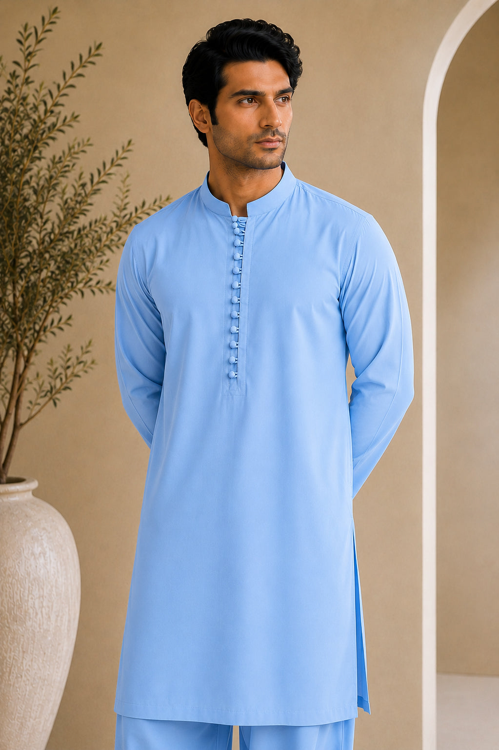 Sky Blue Luppi Cotton Shalwar Kameez - Stitched