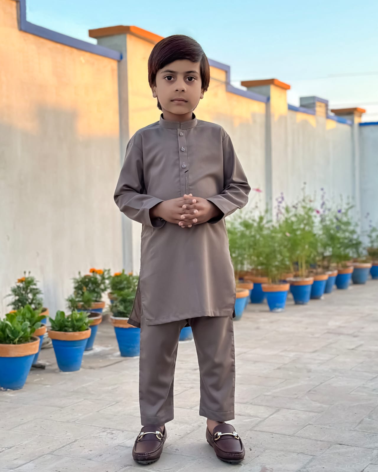 Light Brown Kids Shalwar Kameez