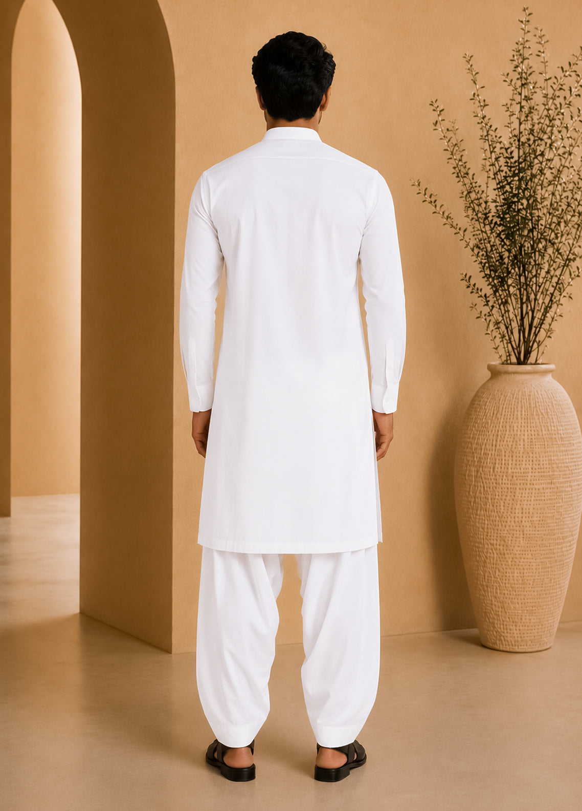 White Cotton Shalwar Kameez - Stitched