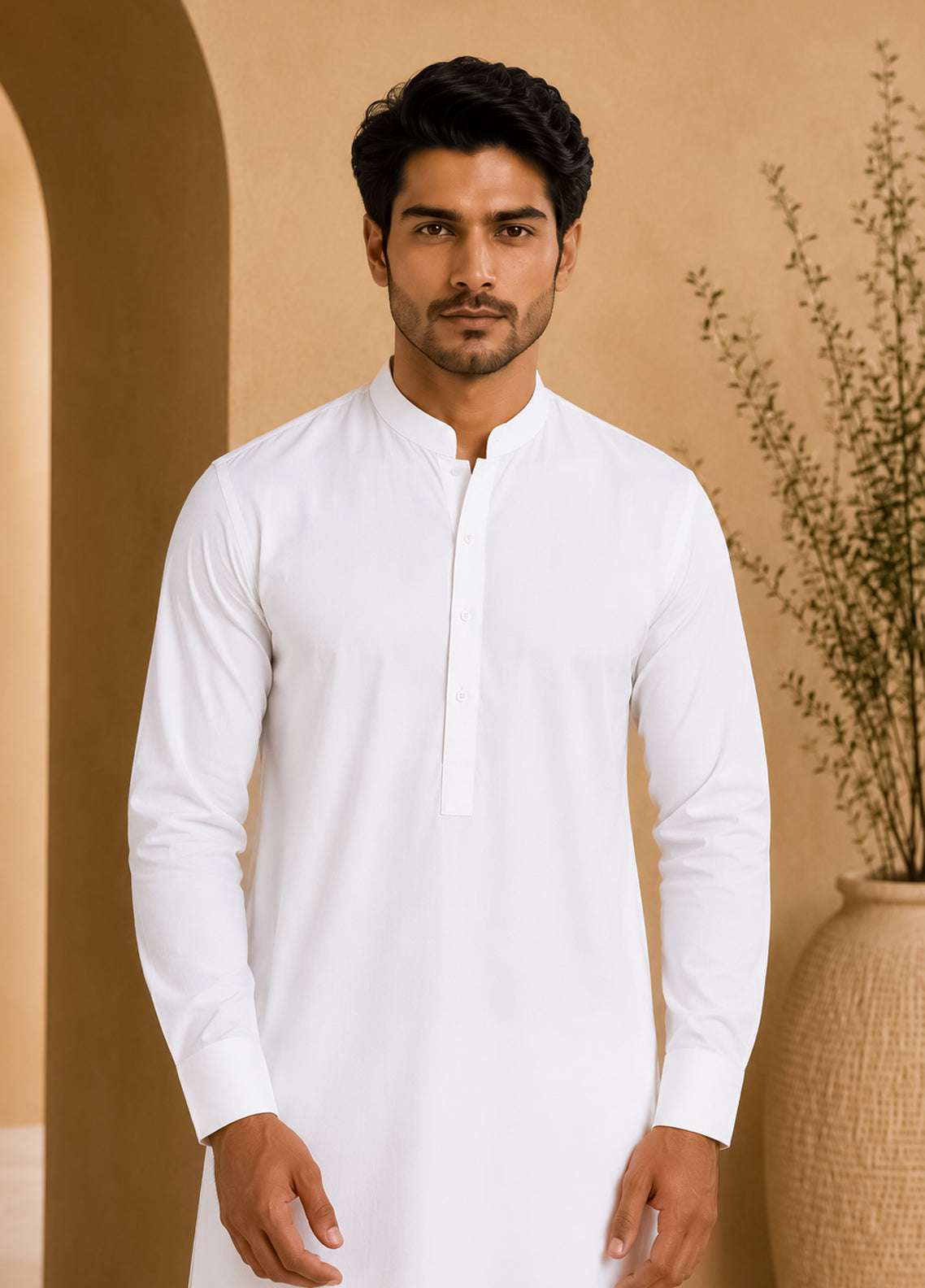 White Cotton Shalwar Kameez - Stitched