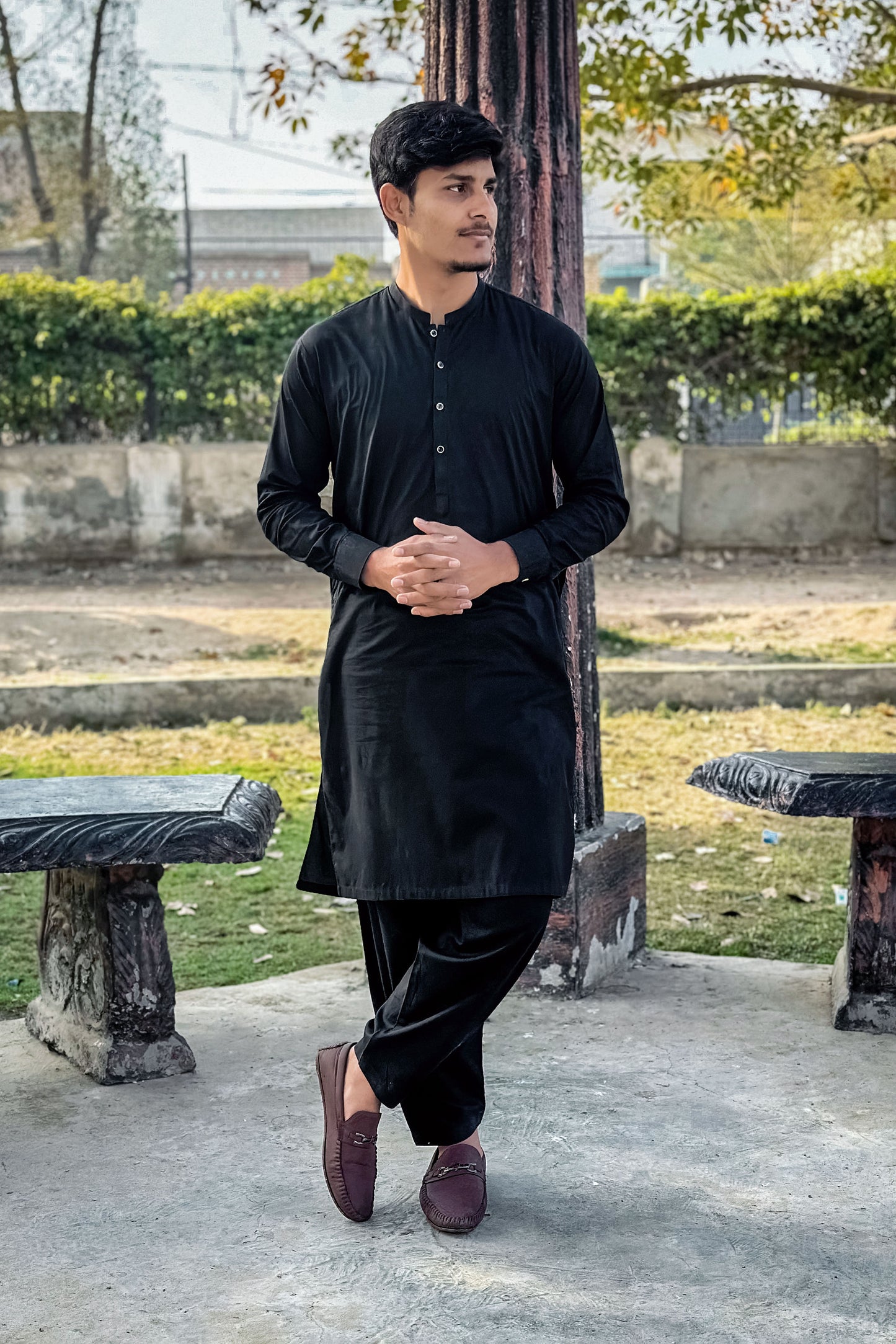 Black Cotton Shalwar Kameez - Stitched